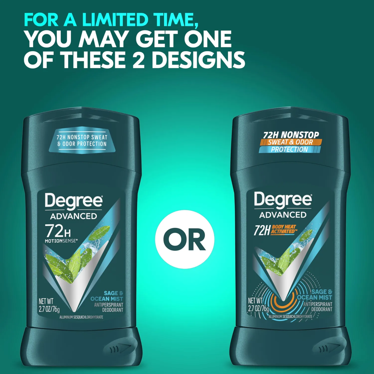 Degree Men Antiperspirant Deodorant Sage & Ocean Mist 72-Hour Sweat and Odor Protection Antiperspirant For Men With Body Heat Activated Technology 2.7 oz