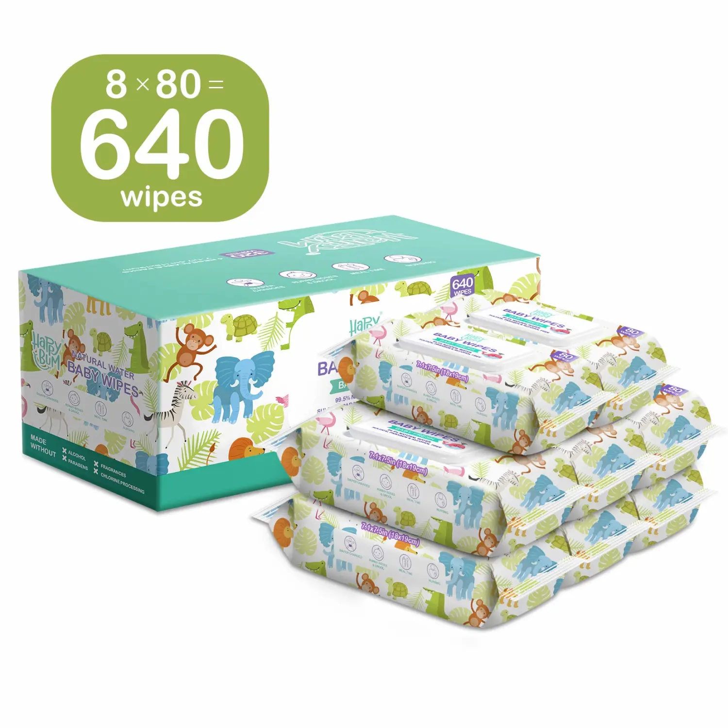 Baby Wipe - HAPPY BUM Baby Wet Wipes, Baby Wipes Unscented, 8 Packs, 640 Count