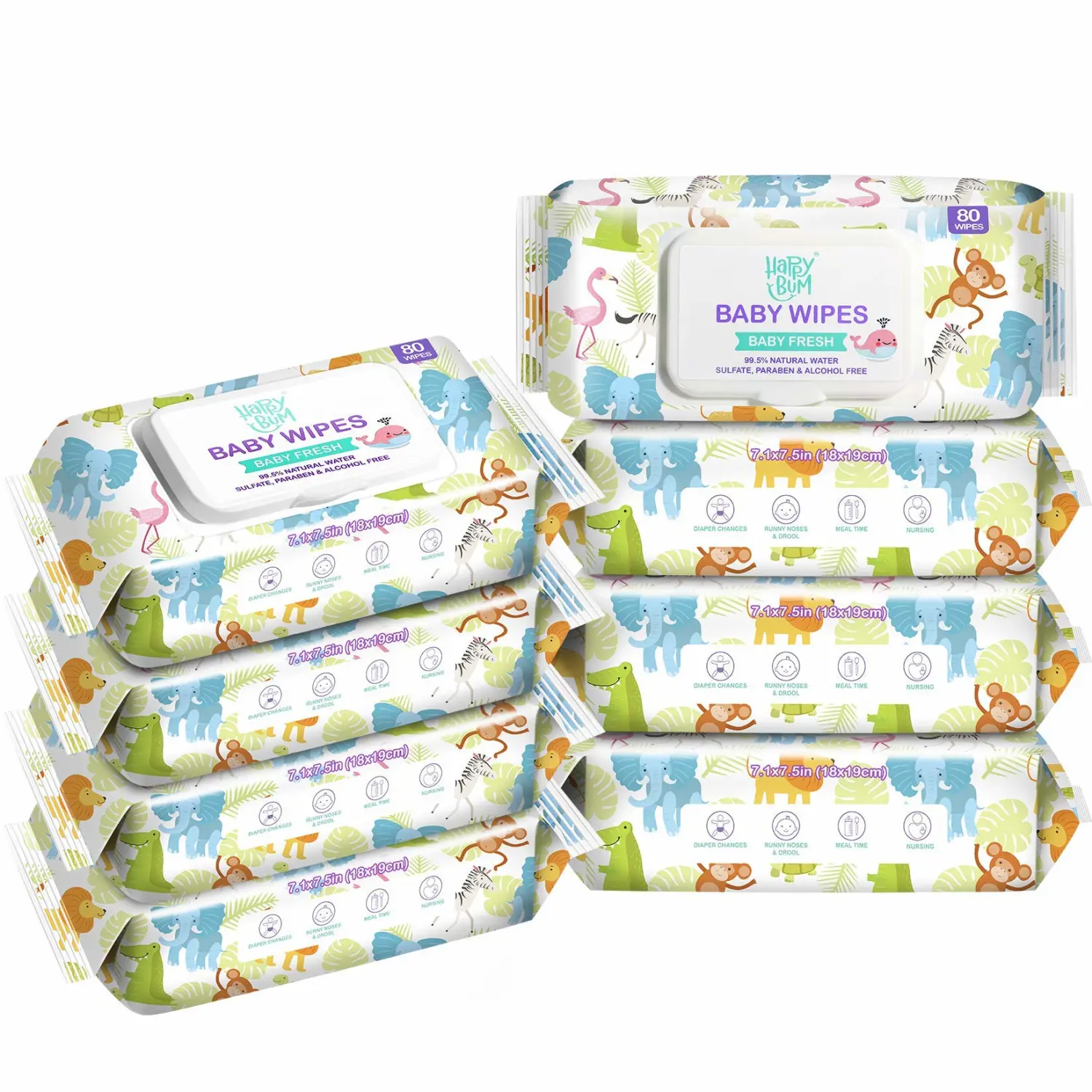 Baby Wipe - HAPPY BUM Baby Wet Wipes, Baby Wipes Unscented, 8 Packs, 640 Count