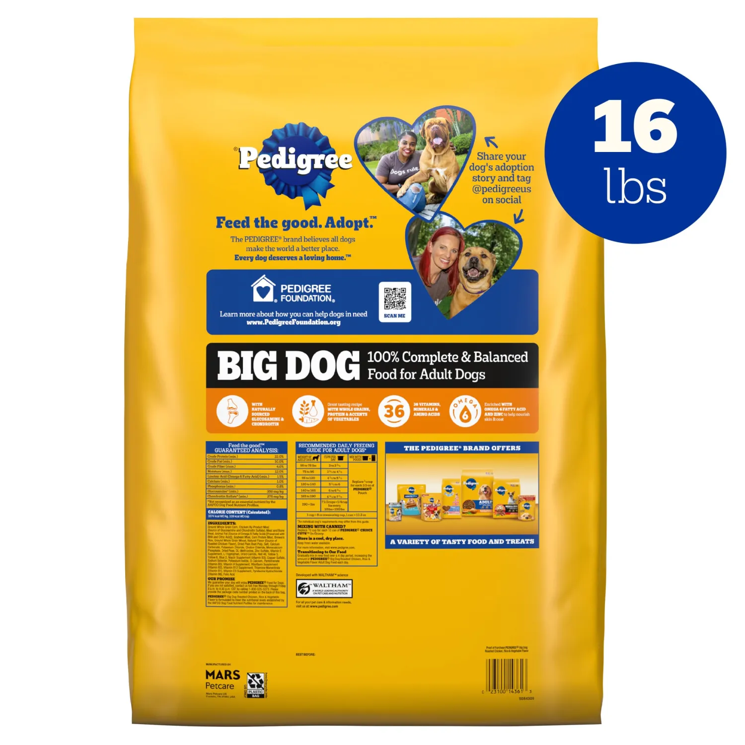 Pedigree Complete Nutrition Big Dog Dry Dog Food, Roasted Chicken, Rice and Vegetable Flavor, 16 lb. Bag