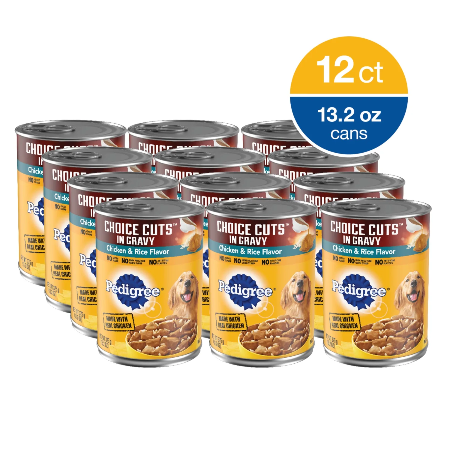 PEDIGREE CHOICE CUTS IN GRAVY Adult Canned Soft Wet Dog Food, Chicken & Rice Flavor, 13.2 oz. Cans 12 Pack