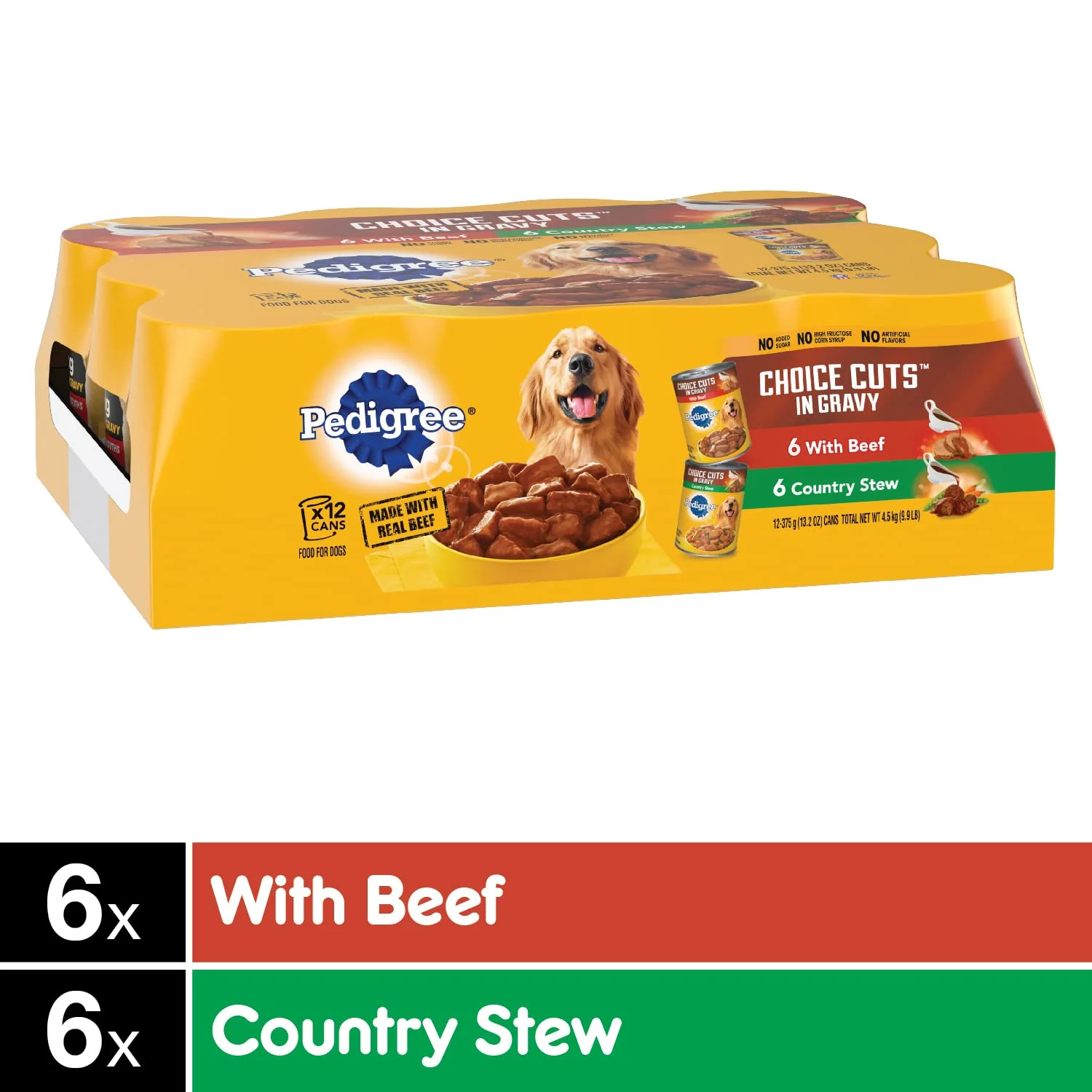 PEDIGREE CHOICE CUTS IN GRAVY Adult Canned Soft Wet Dog Food Variety Pack, with Beef and Country Stew, 13.2 oz. Cans (Pack of 12)