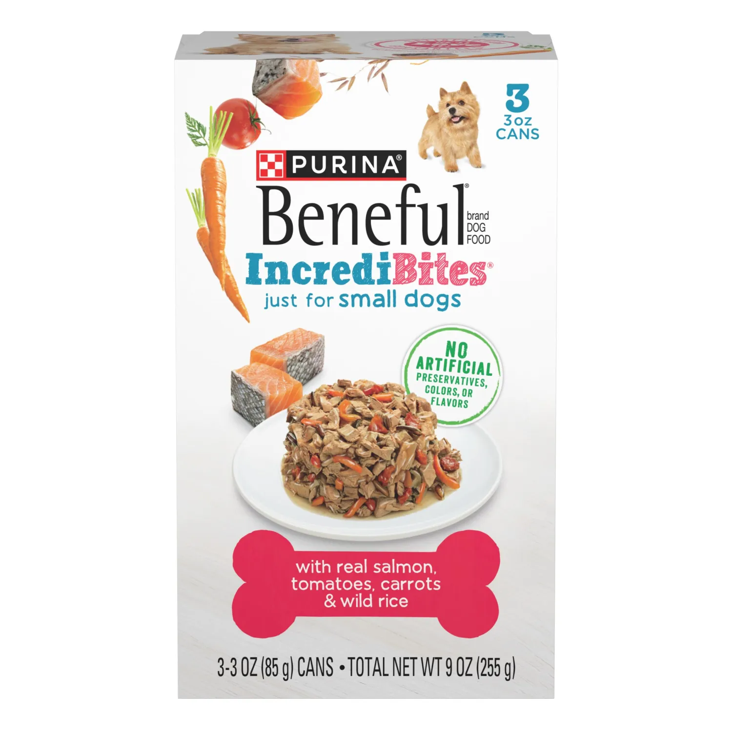 Purina Beneful Small Breed Wet Dog Food With Gravy, IncrediBites with Real Salmon - (8 Packs of 3) 3 oz. Cans