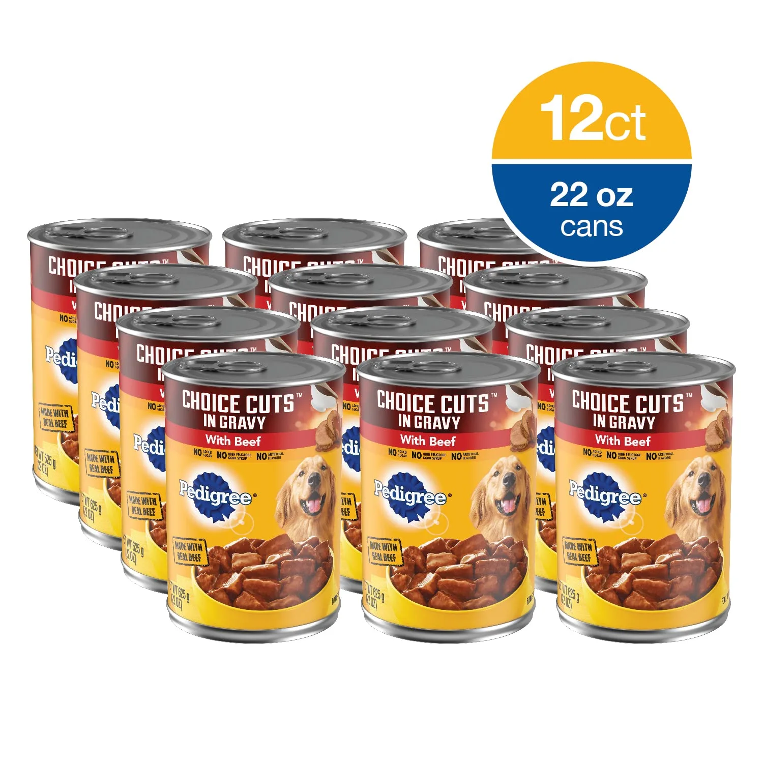 PEDIGREE CHOICE CUTS IN GRAVY Adult Canned Soft Wet Dog Food with Beef, 22 oz. Cans (Pack of 12)