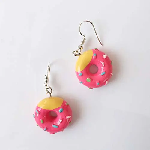 Donut Dangle Earrings for Women - Fun and Sweet Cake Jewelry, Pink Donut Earrings for Women