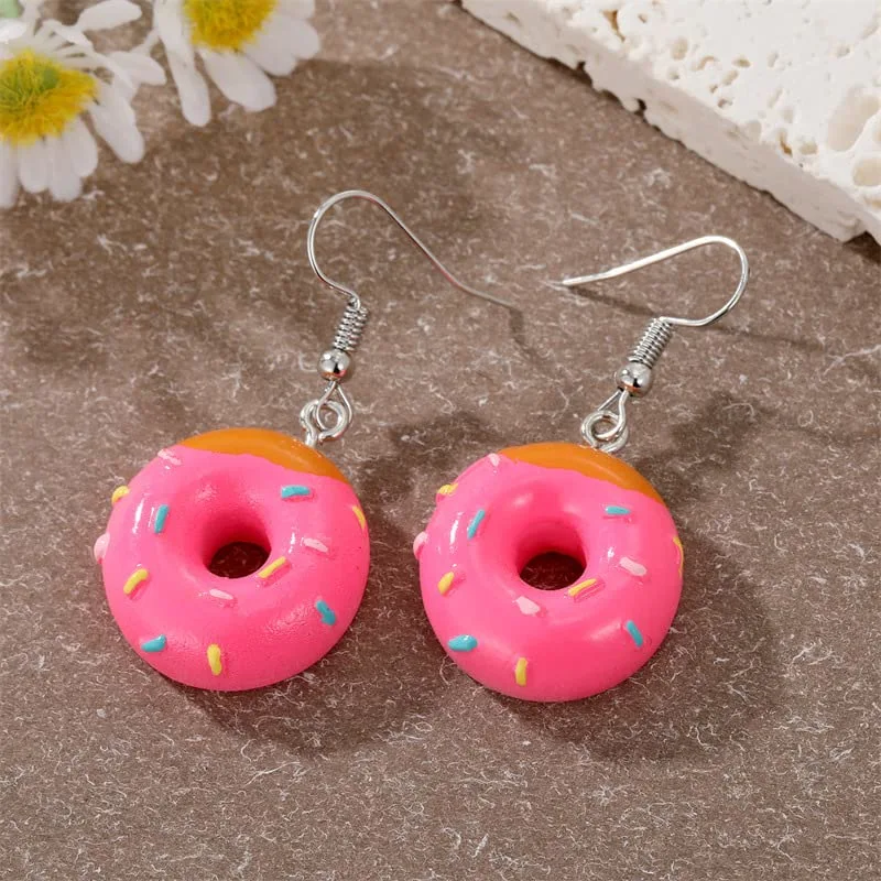 Donut Dangle Earrings for Women - Fun and Sweet Cake Jewelry, Pink Donut Earrings for Women