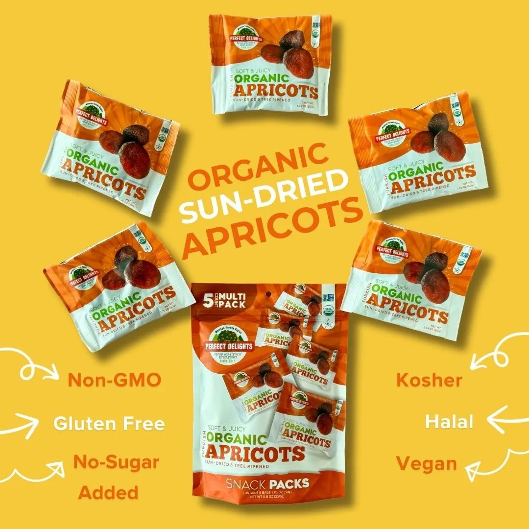 Perfect Delights Organic Snack Pack Apricots for Kids and Parents On-The-Go (5-Pack)