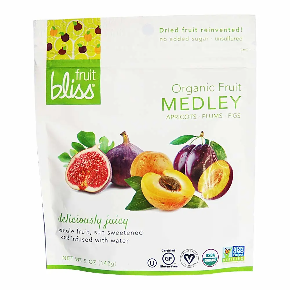 Fruit Bliss Dried Fruit Mix – Fruit Medley of Organic, Dried & Pitted Apricots, Plums & Figs - Organic Fruit Snacks, Dried Fruit Snacks, Resealable Pouches, Gluten-Free Vegan Snacks (1 Pack 5oz. Each)