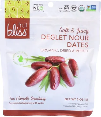 Fruit Bliss Organic Fruit Bliss Deglet Nour Pitted Dates – Soft & Juicy Organic, Dried & Pitted Deglet Nour Dates - Organic Fruit Snacks, Dried Fruit Snacks Resealable Pouches 5 oz