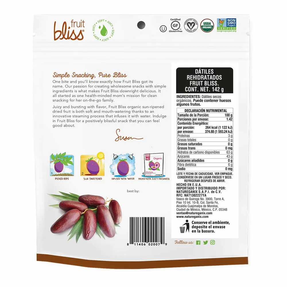 Fruit Bliss Organic Fruit Bliss Deglet Nour Pitted Dates – Soft & Juicy Organic, Dried & Pitted Deglet Nour Dates - Organic Fruit Snacks, Dried Fruit Snacks Resealable Pouches 5 oz