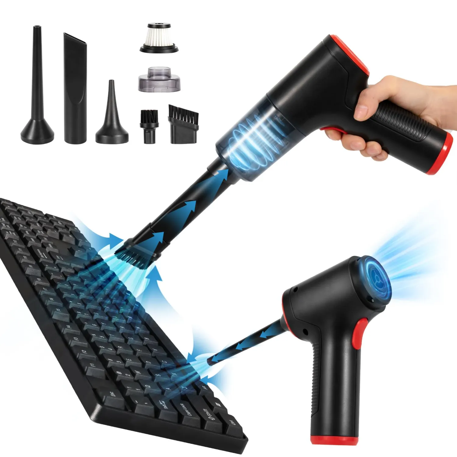 TOBTOS Compressed Air Duster, Blower and Vacuum 3-in-1, Compact Keyboard Cleaner, USB Rechargeable Electric Air Duster for Car, Computer, Home and Office Dust Cleaning