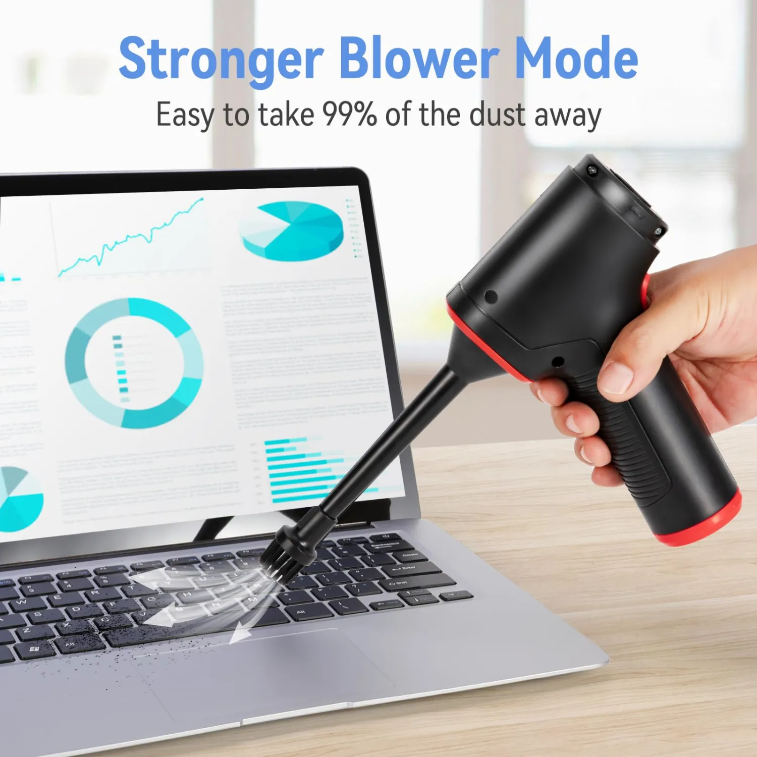 TOBTOS Compressed Air Duster, Blower and Vacuum 3-in-1, Compact Keyboard Cleaner, USB Rechargeable Electric Air Duster for Car, Computer, Home and Office Dust Cleaning