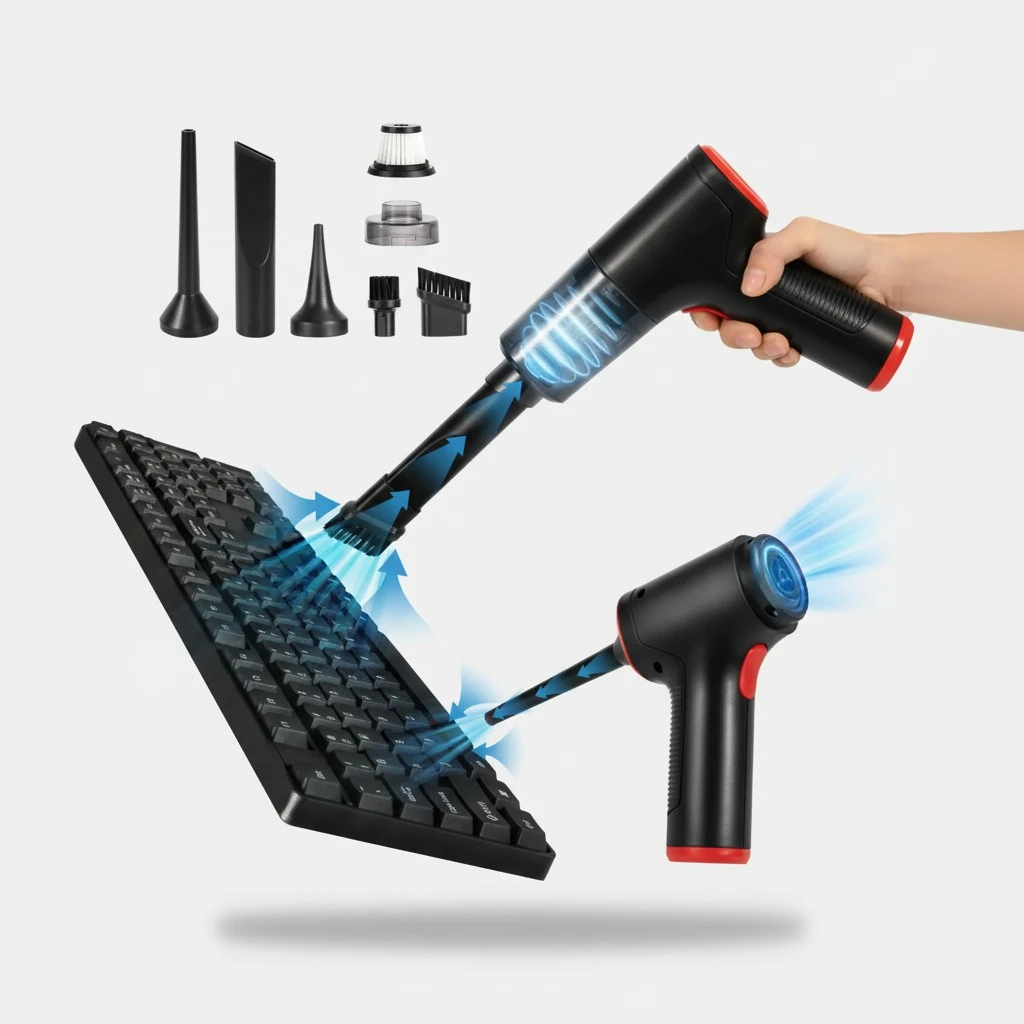 TOBTOS Compressed Air Duster, Blower and Vacuum 3-in-1, Compact Keyboard Cleaner, USB Rechargeable Electric Air Duster for Car, Computer, Home and Office Dust Cleaning