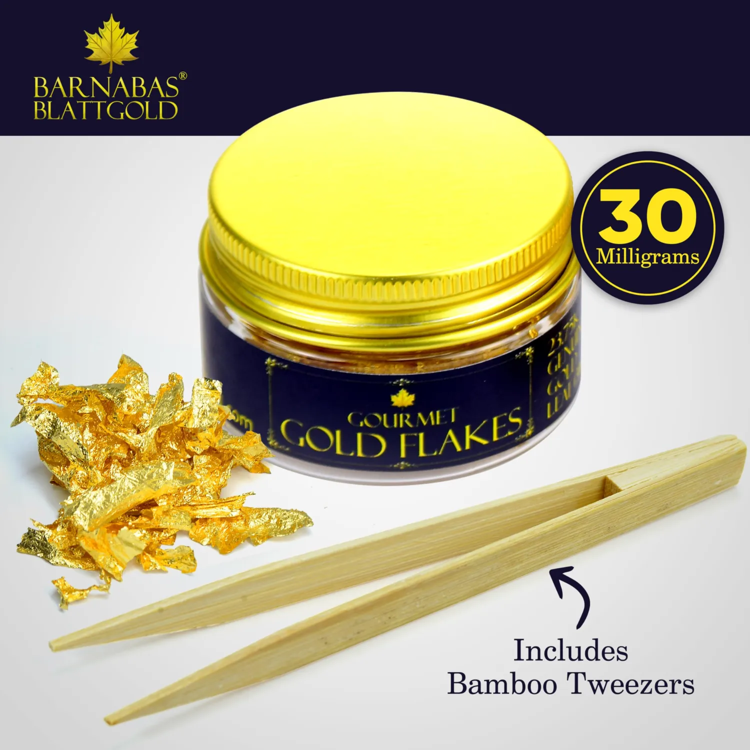 Barnabas Blattgold Genuine Edible Gold Flakes, 30mg/Jar, Edible Gold Leaf for Cake Decorations, for Baking, for Drinks and for Food
