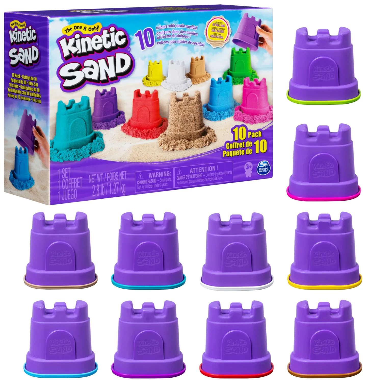 Kinetic Sand, Castle Containers 10-Color Pack of Play Sand for Party Favors, Goodie Bags, Sensory Toys for Kids Ages 3 and up