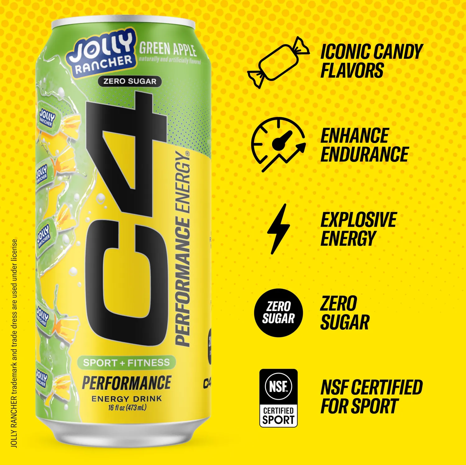 C4 Performance Energy Drink | JOLLY RANCHER Green Apple | Zero Sugar Carbonated Preworkout Energy | 200mg Caffeine with Beta Alanine | 16 Fl Oz (12 Pack)