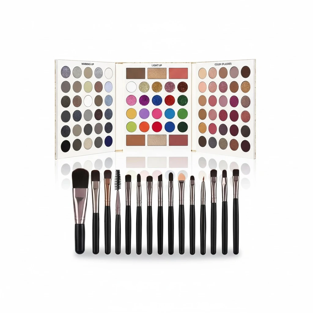 Black Grey Eyeshadow Makeup Palette + 15 Brushes Set, 86 Colors Matte Glitter Highly Pigmented Long Lasting Eye shadow, Blush, Contour, Highlighter All in One Make Up Kit for Halloween & Daily Use