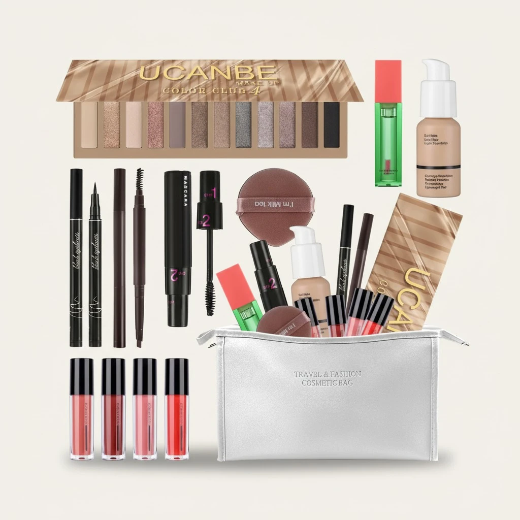Makeup Set for Women Full kit, Makeup bag with 12 Color Nude Eyeshadow Palette, Mascara, Lip gloss, Blush & Foundation, Beauty blender, Eyeliner Pen, Eyebrow Pencil All in One Gift Set