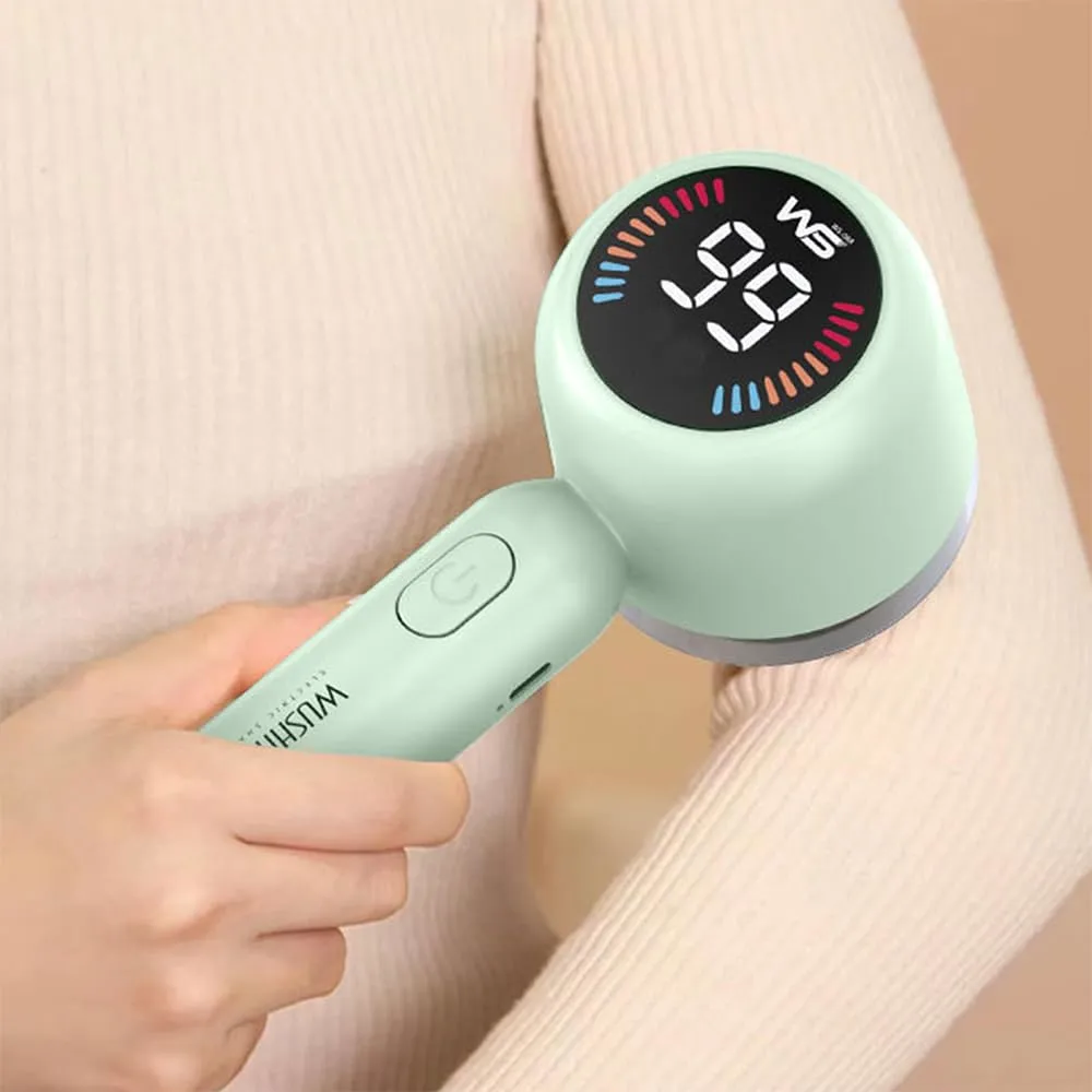 Fabric Shaver, Electric Lint Remover, USB Charging LED Display Rechargeable Sweater Shaver, Cordless Clothes Defuzzer, Portable Pills Trimmer for Clothes (Green)