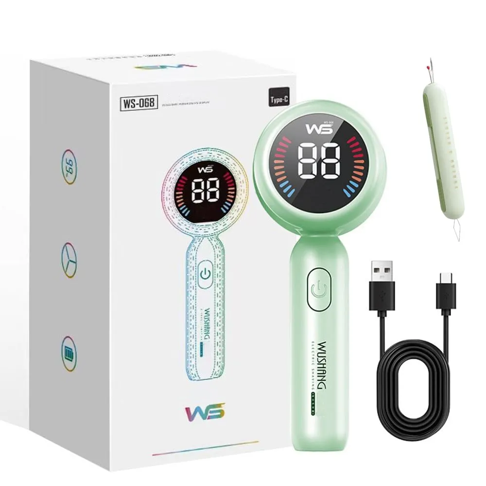 Fabric Shaver, Electric Lint Remover, USB Charging LED Display Rechargeable Sweater Shaver, Cordless Clothes Defuzzer, Portable Pills Trimmer for Clothes (Green)