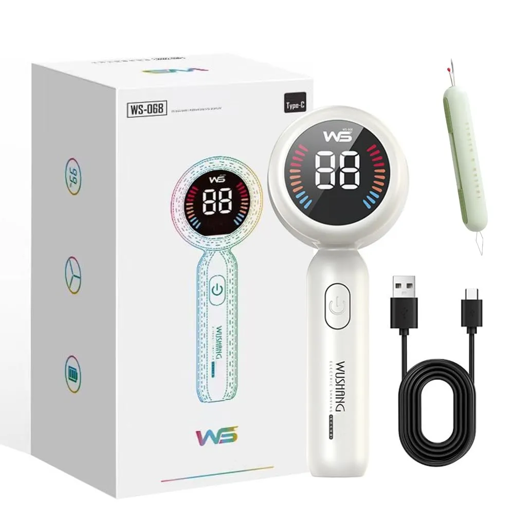 Fabric Shaver, Electric Lint Remover, USB Charging LED Display Rechargeable Sweater Shaver, Cordless Clothes Defuzzer, Portable Pills Trimmer for Clothes (White)