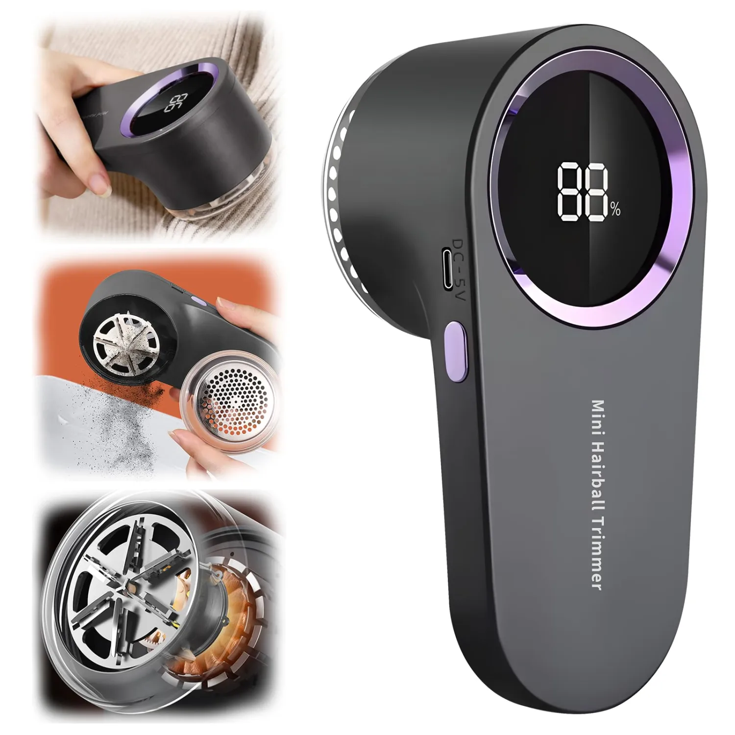 Fabric Shaver,Lint Shaver,Lint Remover Rechargeable with 6 Leaf Blades,Electric Portable Sweater Defuzzer,Digital LED Display to Remove Pilling for Sweater Clothes Blanket Couch (Black)