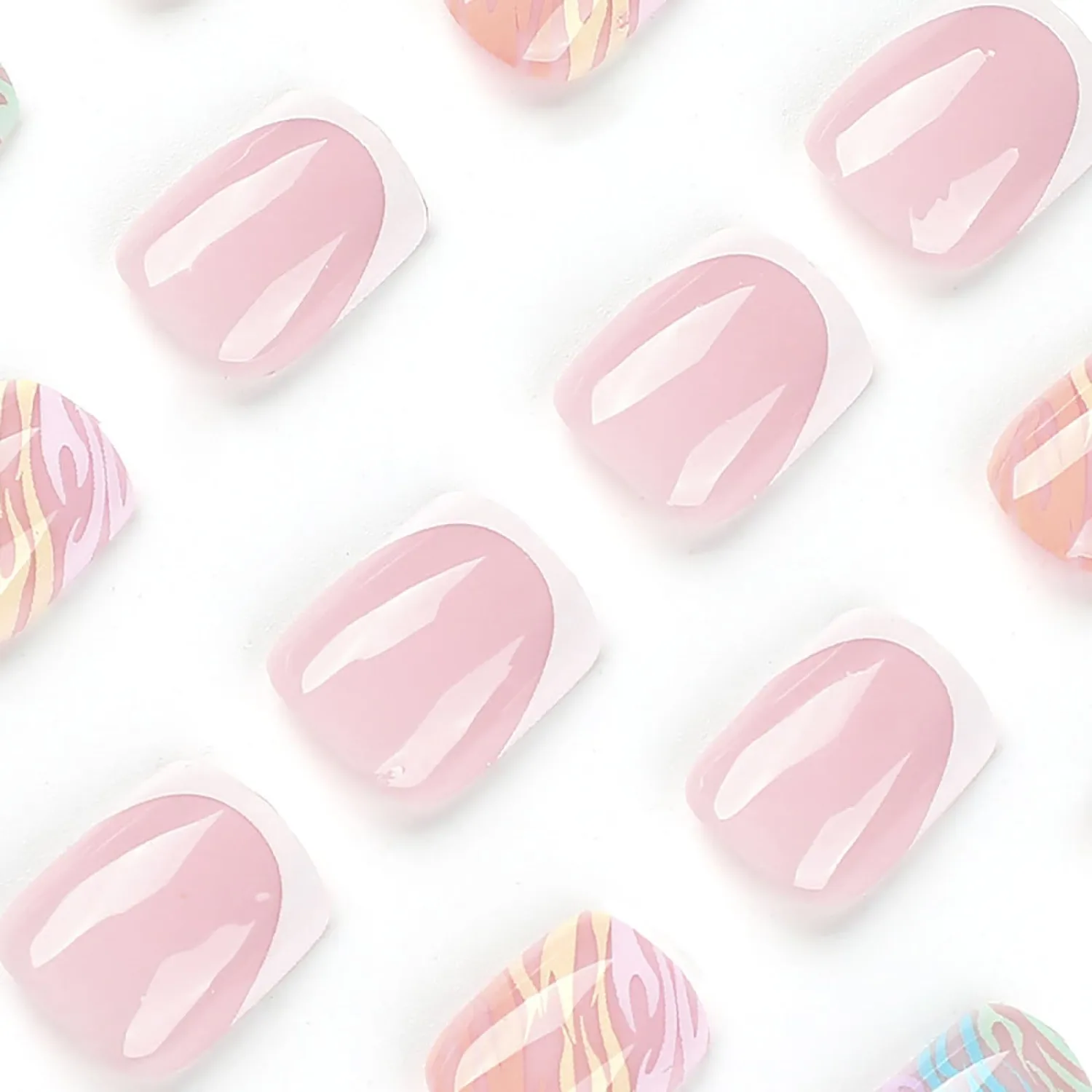 24 Pcs Press on Nails, Sunjasmine Fake Nails with Designs, Acrylic Nails False Nails with Nail Glue for Women (Short Pink French)