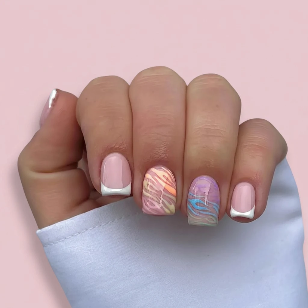 24 Pcs Press on Nails, Sunjasmine Fake Nails with Designs, Acrylic Nails False Nails with Nail Glue for Women (Short Pink French)