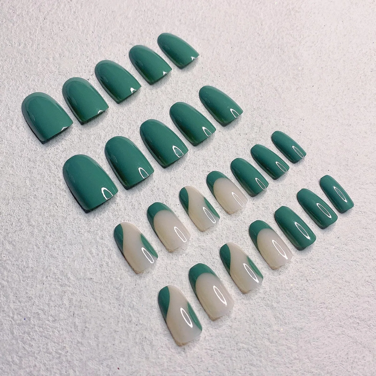 24 Pcs Press on Nails, Sunjasmine Fake Nails with Designs, Acrylic Nails False Nails with Nail Glue for Women (Medium Green)
