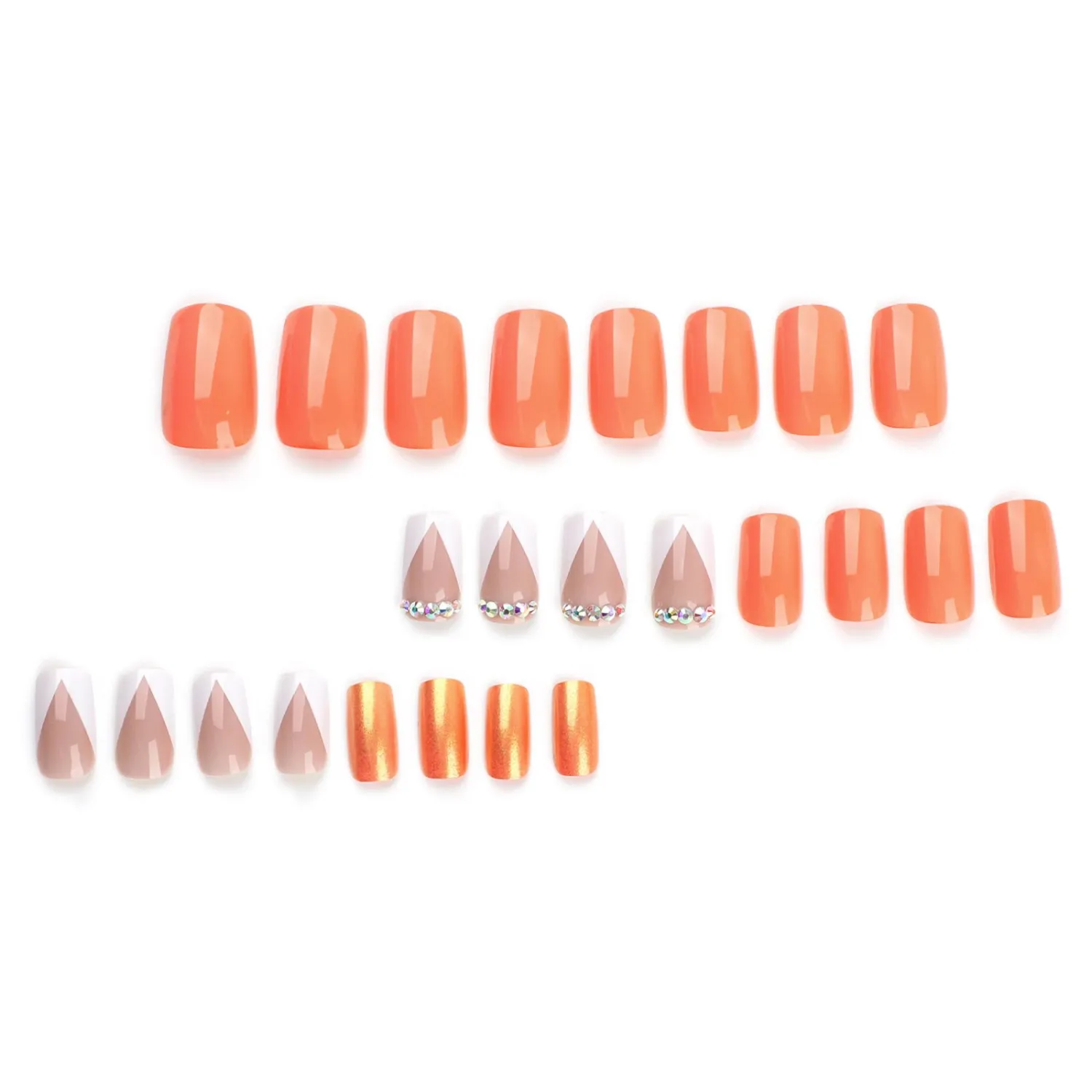 24 Pcs Press on Nails, Sunjasmine Fake Nails with Designs, Acrylic Nails False Nails with Nail Glue for Women (Medium Orange and White French)