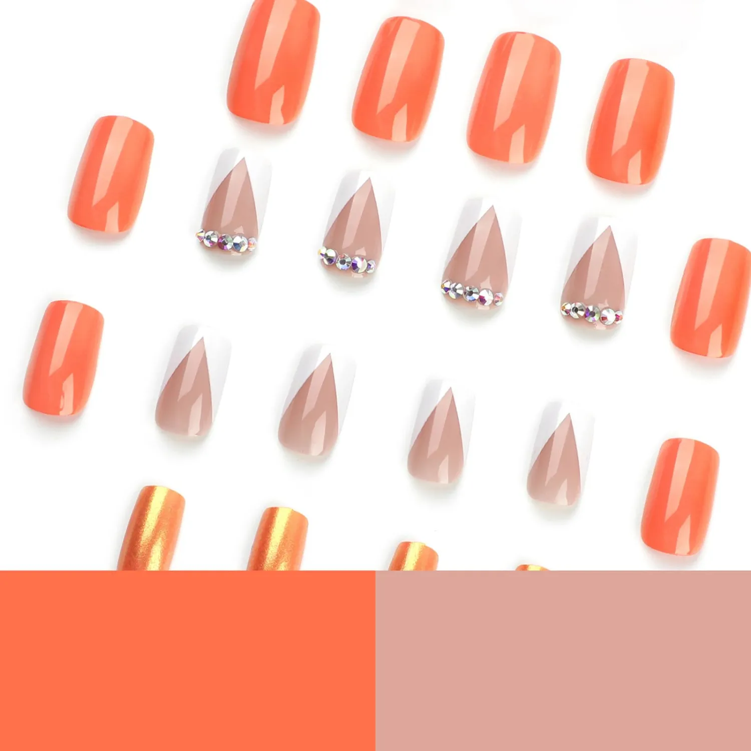 24 Pcs Press on Nails, Sunjasmine Fake Nails with Designs, Acrylic Nails False Nails with Nail Glue for Women (Medium Orange and White French)
