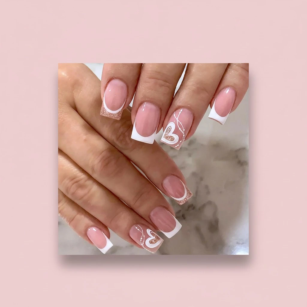 24 Pcs Press on Nails, Sunjasmine Fake Nails with Designs, Acrylic Nails False Nails with Nail Glue for Women (Medium Pink French)