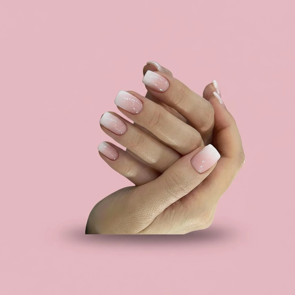 24 Pcs Press on Nails, Sunjasmine Fake Nails with Designs, Acrylic Nails False Nails with Nail Glue for Women (Pink White Gradient)