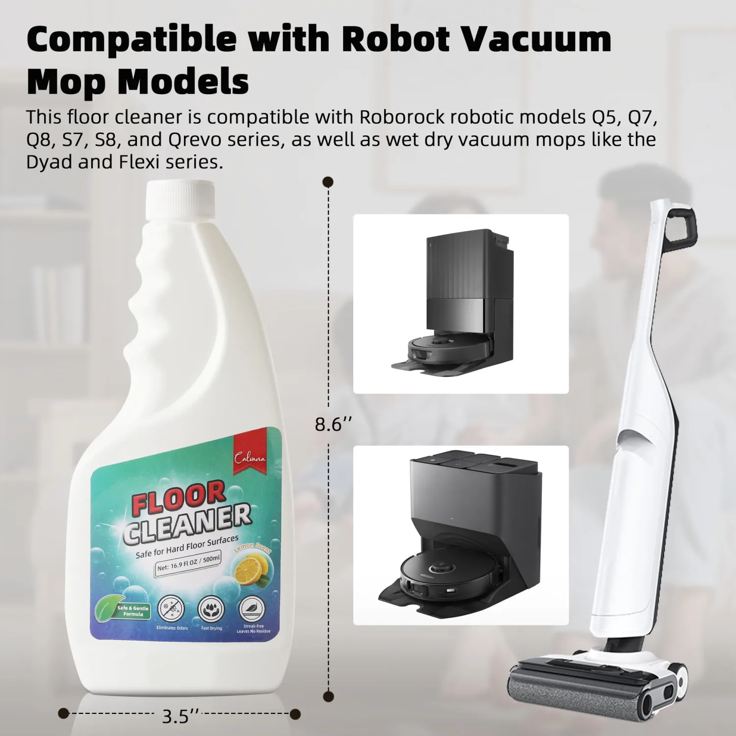 (2-Pack) 16.9fl.oz Floor Cleaner for Pet Owners, Lemon Scent Floor Cleaning Solution, Compatible with Roborock Robot Vacuums and Mops, Suitable for All Robot Vacuums with Mopping Function