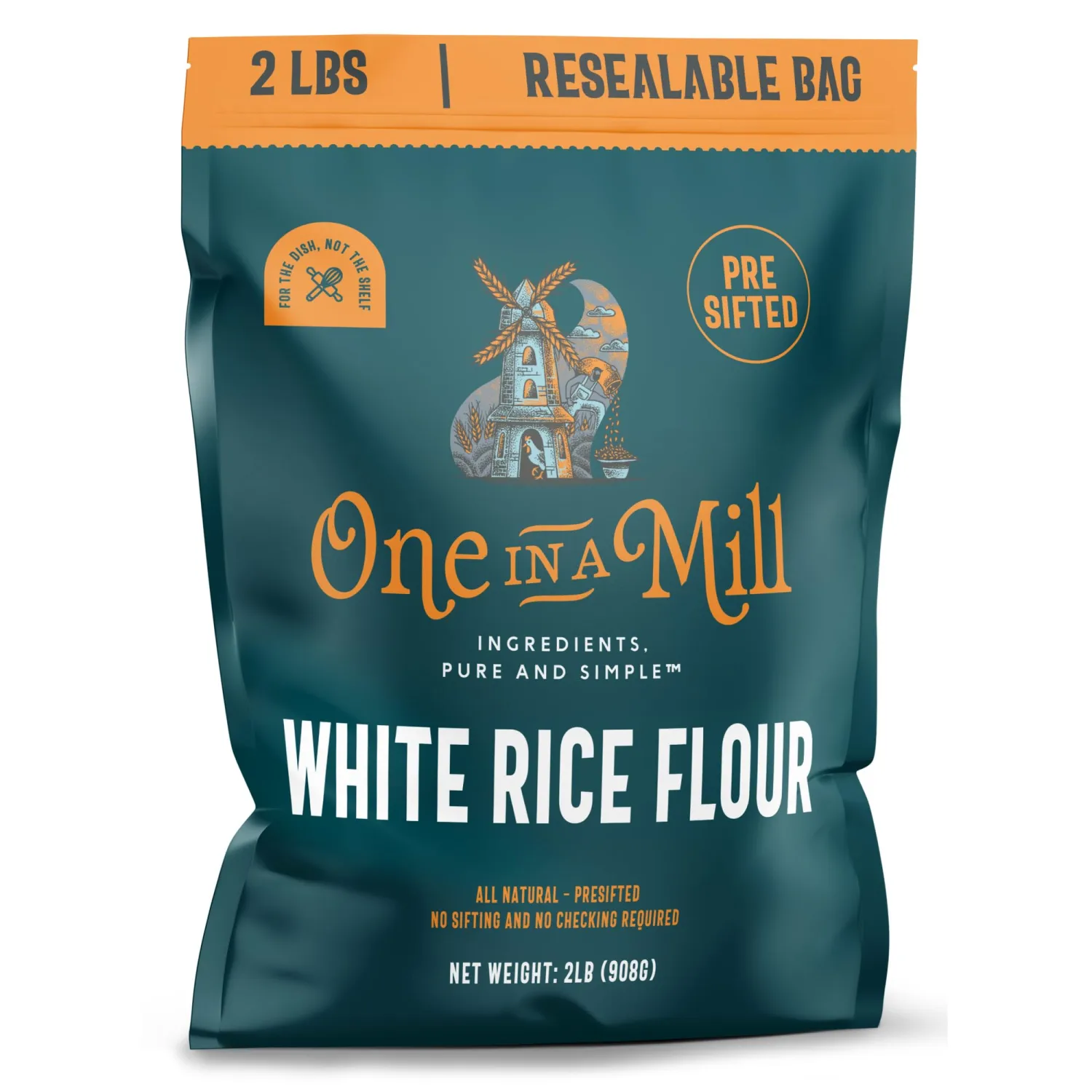 One in a Mill White Rice Flour | 2 Pound Resealable Bag | Pre-sifted Superfine Flour Alternative for Pancakes, Waffles, Baked Goods & Cooking Thickener | Vegan, Non-GMO, & Kosher OU