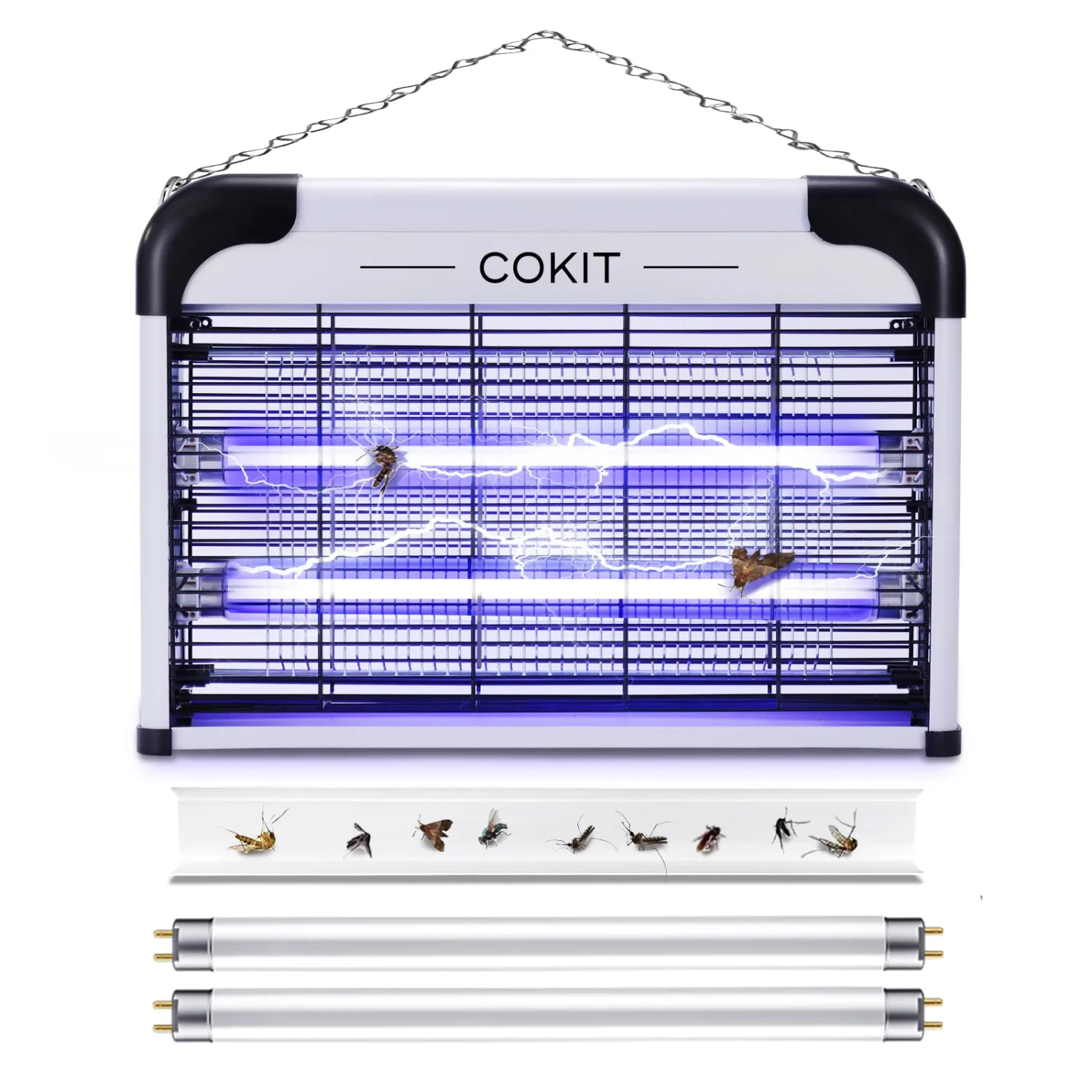 Bug Zapper Indoor 20W Electric Insect Killer with Bug Collection Tray, Fly and Mosquito Killer for Home, Kitchen, Garage, Patio, Includes 2 Extra Replacement Bulbs