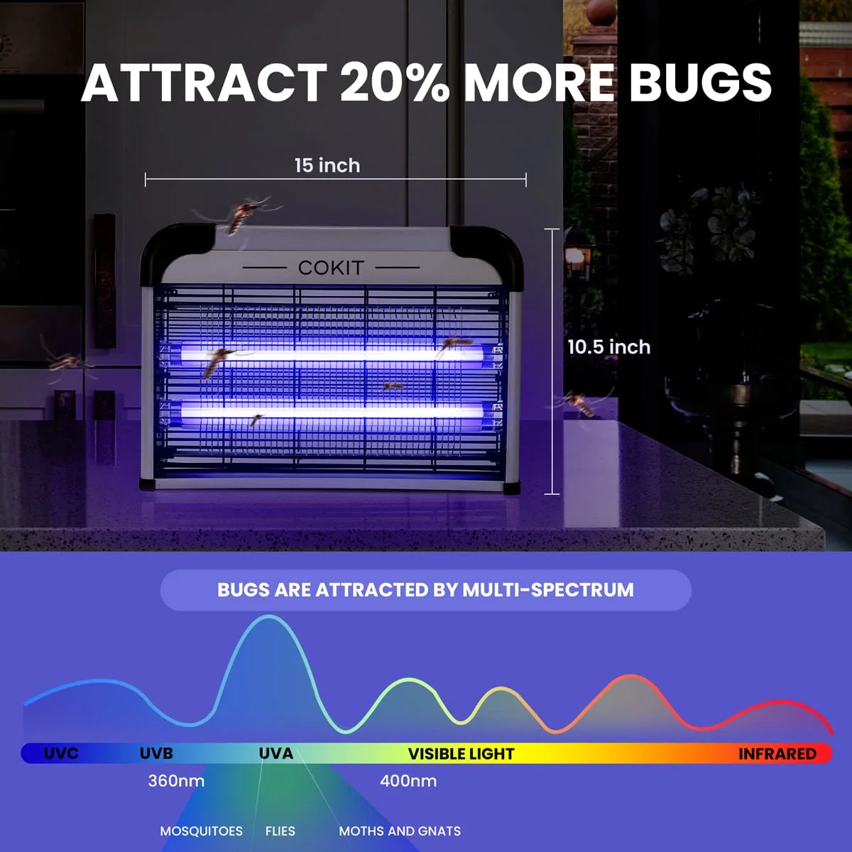 Bug Zapper Indoor 20W Electric Insect Killer with Bug Collection Tray, Fly and Mosquito Killer for Home, Kitchen, Garage, Patio, Includes 2 Extra Replacement Bulbs