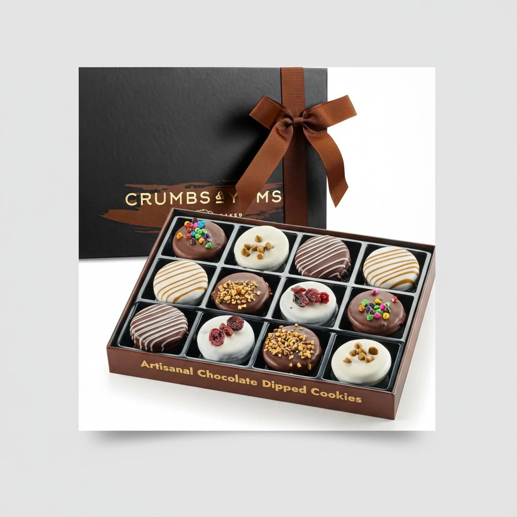Cookies Gift Basket - 12 Gourmet Chocolate Covered Sandwich Cookies with Assorted Toppings - Assorted Food Gift Box for Christmas, Thanksgiving, Fathers Day, Mothers Day, Family, Sympathy, Men & Women.