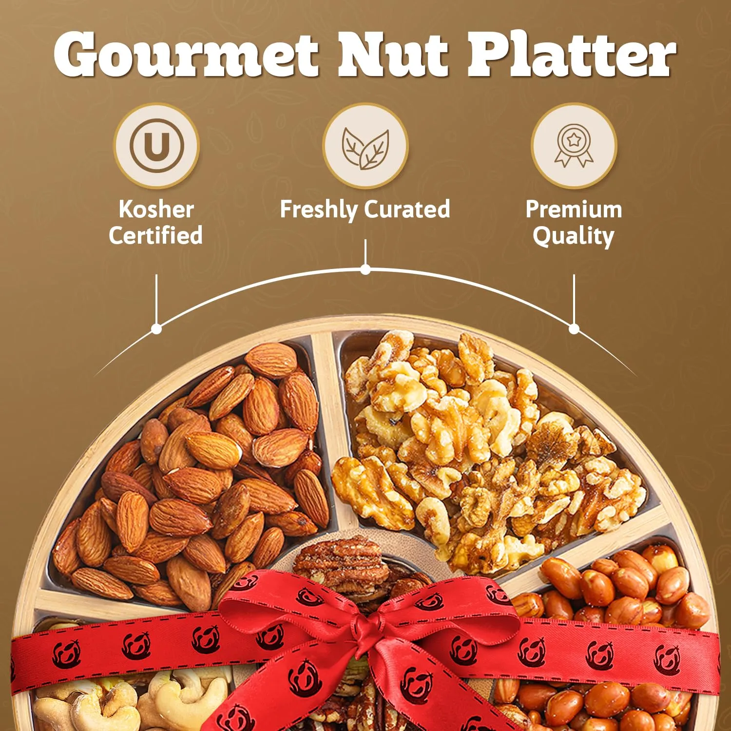 Valentines Nuts Gift Baskets - 6 Assortments of Premium Nuts - Gourmet Nut Platter | Holiday Mixed Nuts Box, Gourmet Food Gift Basket for Anniversary, Sympathy Gift Baskets, Round, Kosher, USA Made