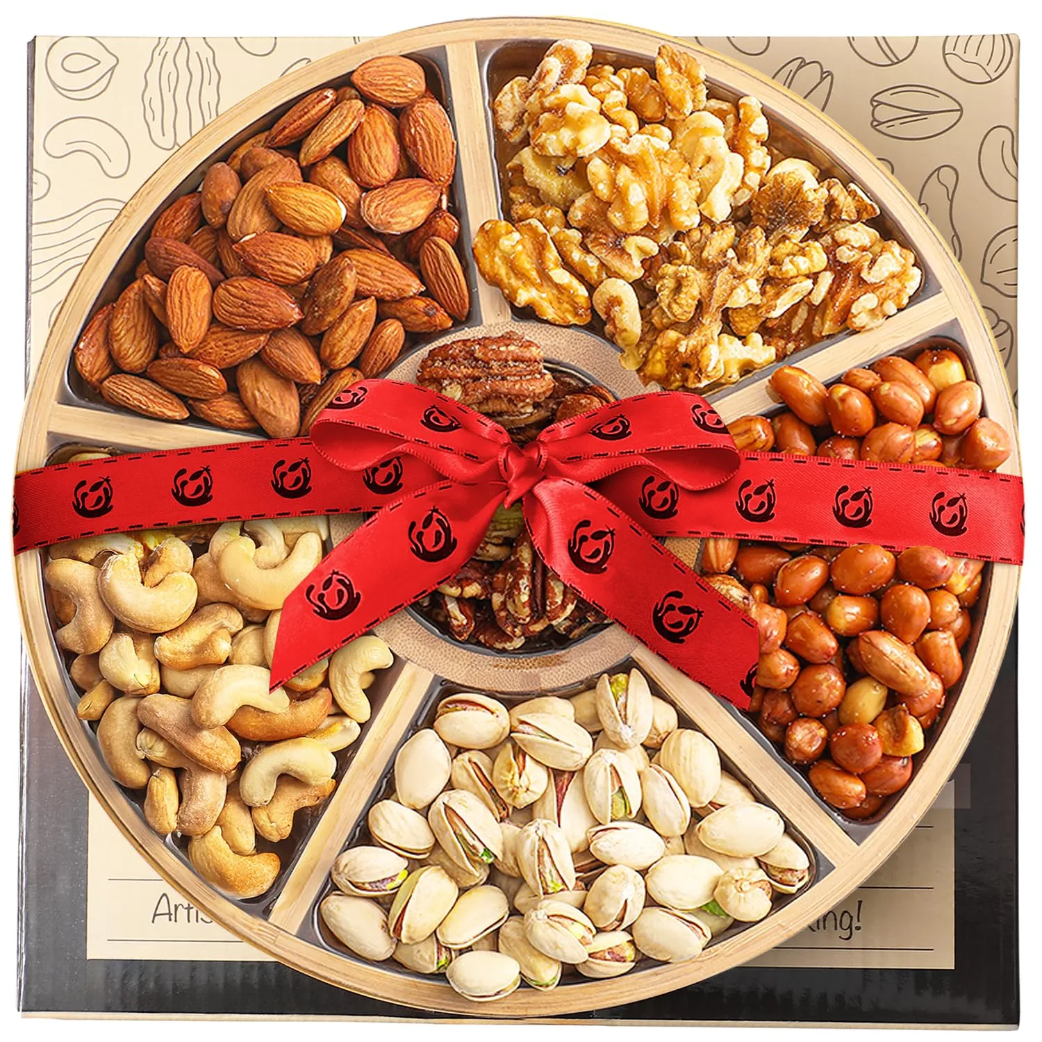 Valentines Nuts Gift Baskets - 6 Assortments of Premium Nuts - Gourmet Nut Platter | Holiday Mixed Nuts Box, Gourmet Food Gift Basket for Anniversary, Sympathy Gift Baskets, Round, Kosher, USA Made