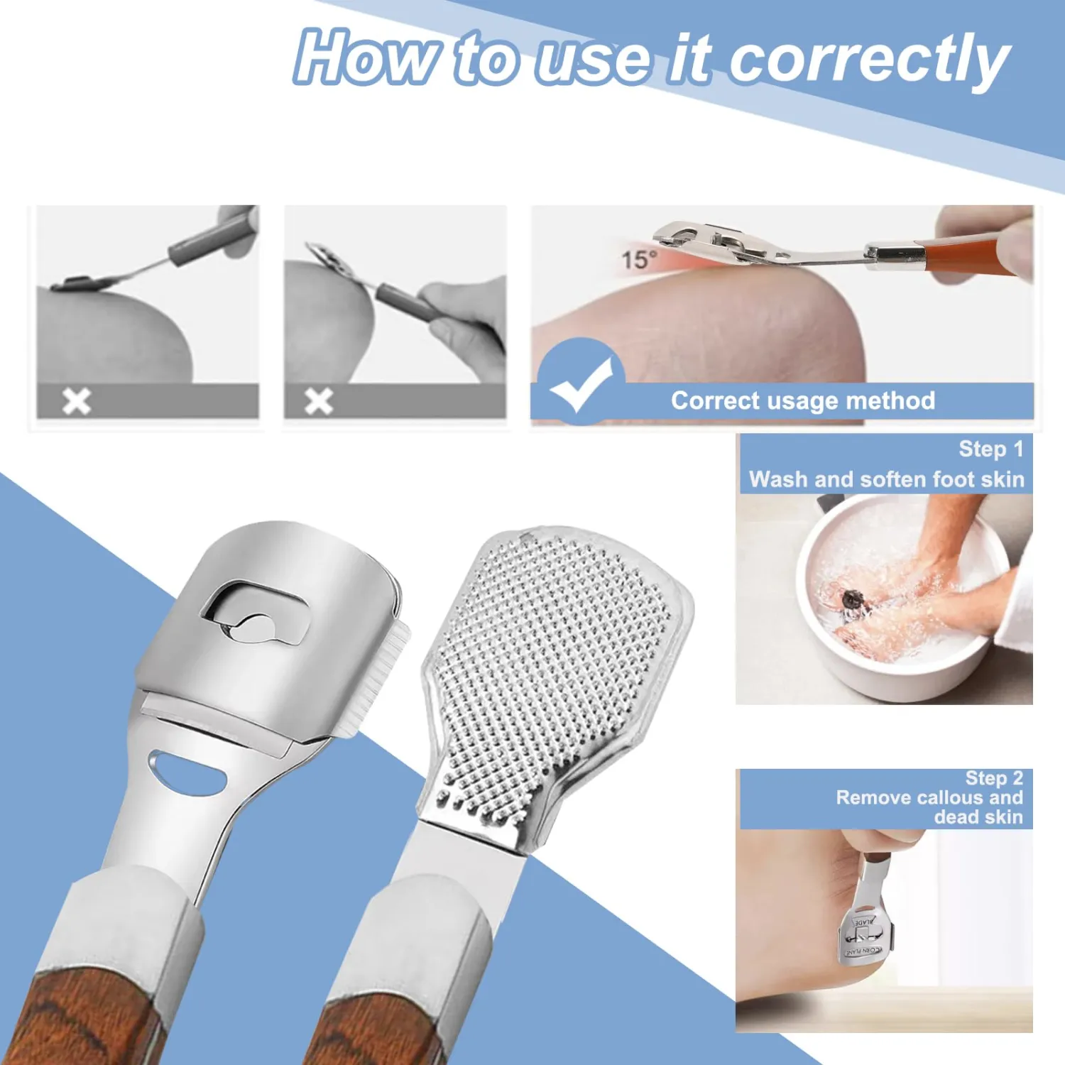 12PCS 3-rd Generation Pedicure Foot File, Foot Scrubber Dead Skin Remover, Heel Scraper for Cracked Heels, Callus Shaver & Cheese Grater for Feet, Foot Rasp & Razor Callus Remover Tools (T2)