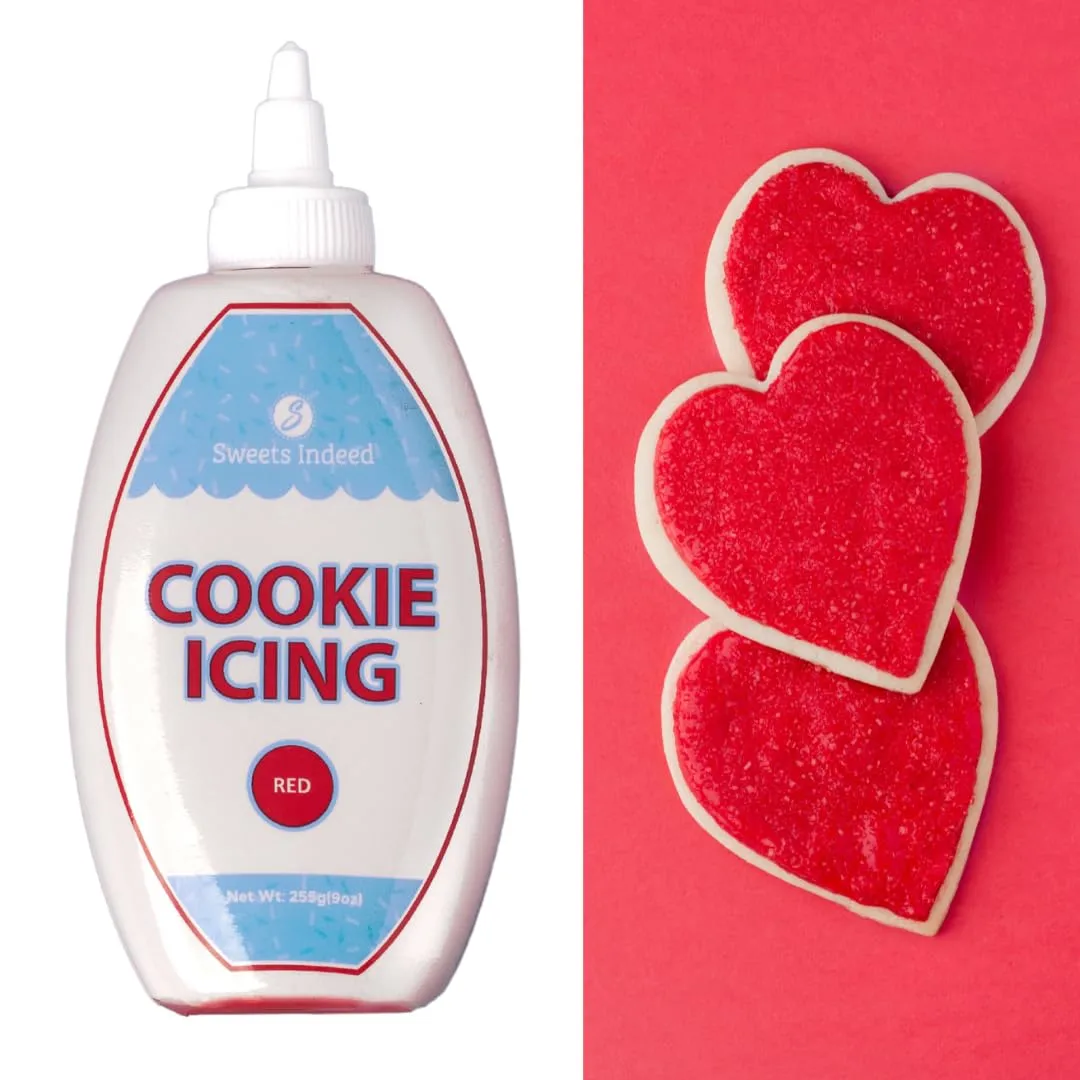 Sweets Indeed, Cookie Icing, Valntines Day Cookie Decorating, Quick and Easy to Use, Perfect for baking and cookie decoarting, 9 ounces (Red)