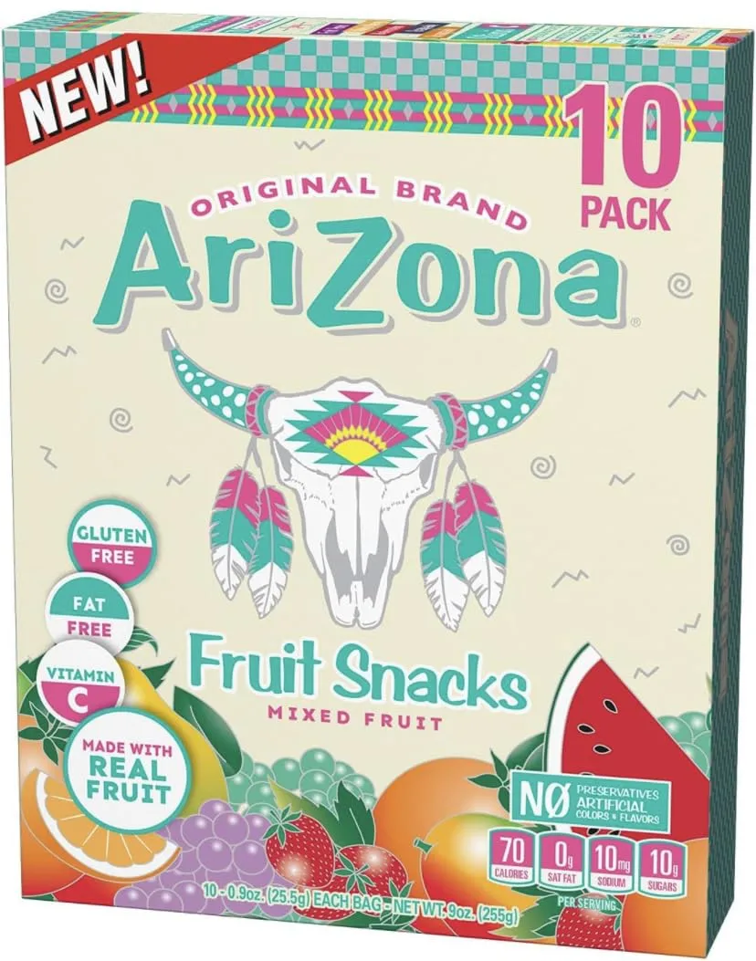 AriZona Iced Tea Fruit Snacks, Mixed Fruit - 0.9 oz, 10 count Box