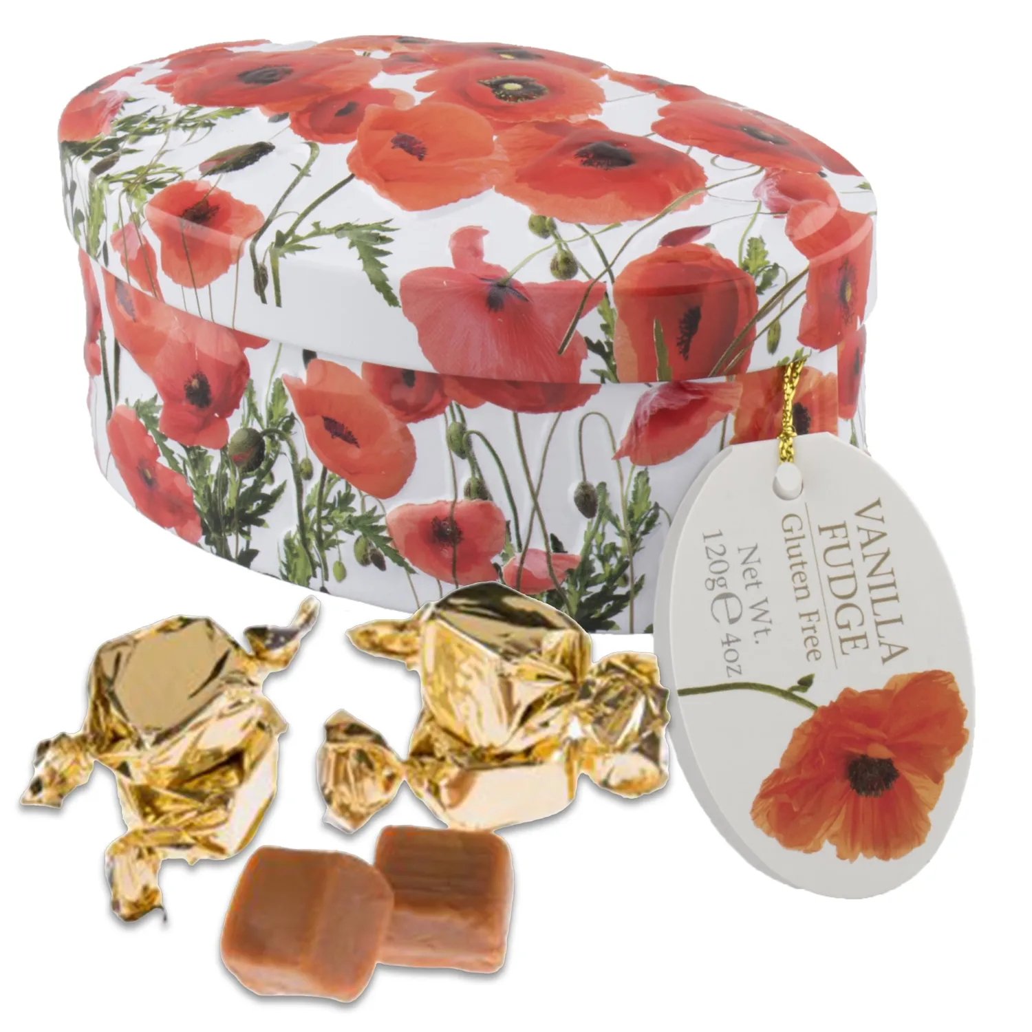 Gardiners of Scotland Handmade Fudge 120g Oval Tin, Poppies Vanilla Fudge