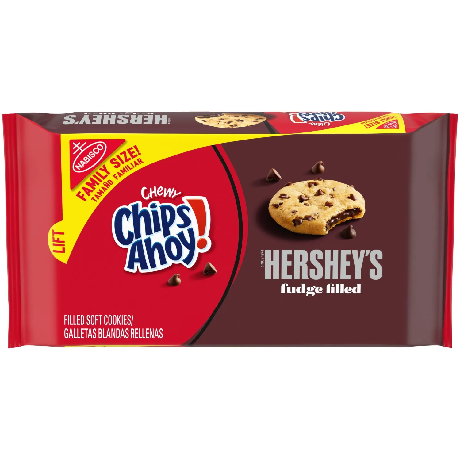 CHIPS AHOY! Chewy Hershey's Fudge Filled Soft Cookies, Family Size, 14.85 oz