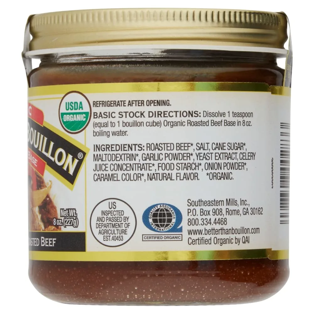 Better Than Bouillon Organic Roasted Beef Base, Made with Seasoned Roasted Beef, USDA Organic, Blendable Base for Added Flavor, 38 Servings Per Jar, 8 OZ (Single)