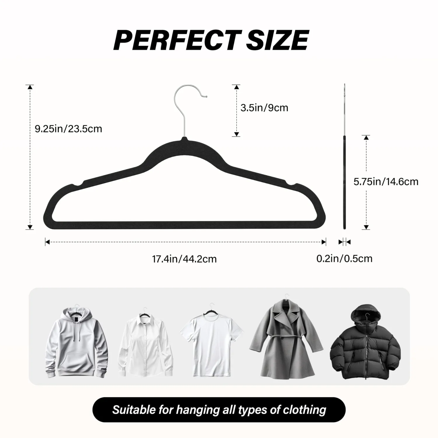 Simple Deluxe 50 Pack Velvet Hangers, 360° Swivel Hook, Non-Slip Heavy Duty Hanger Set with Shoulder Notches, for Coat, Pants & Dress, Black