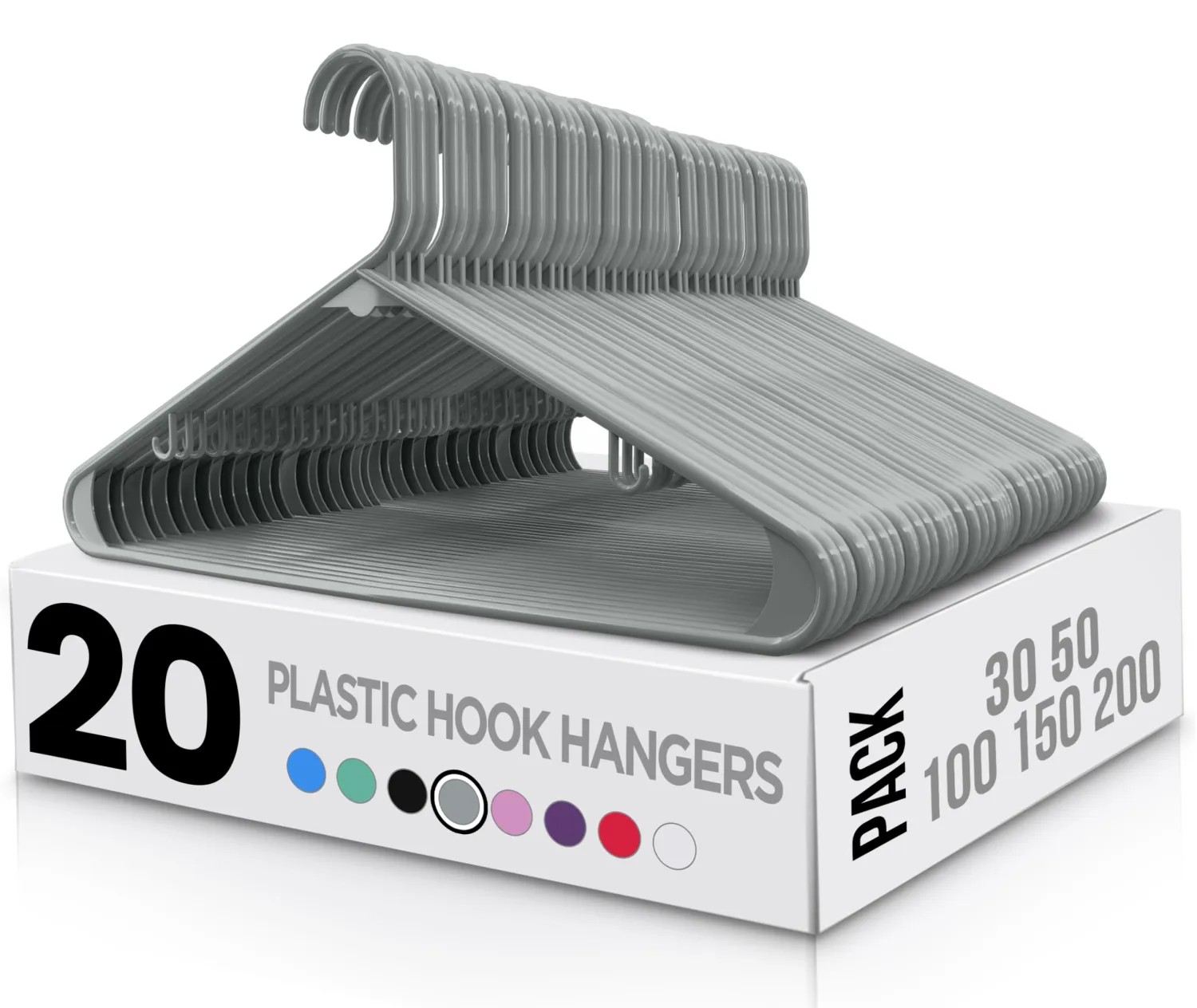 Utopia Home Plastic Hangers 20 Pack - Clothes Hanger with Hooks - Durable & Space Saving for Coat & Other Clothing (Grey)