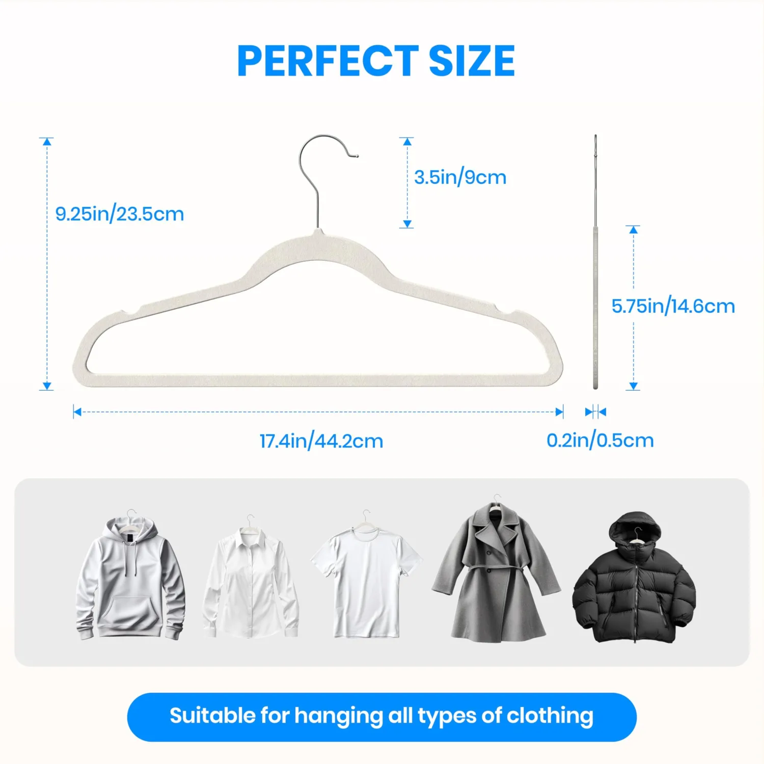 Simple Deluxe Velvet Hangers 70 Pack, Space Saving Heavy Duty Clothes Hangers, Non-Slip Closet Hanger for Coat, Sweater, Suit and Shirt with Shoulder Notches, 360° Swivel Hooks, White