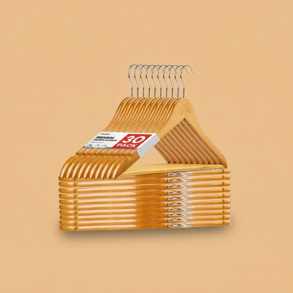 Wooden Hangers 30 Pack, Heavy Duty Wood Hangers for Coats, Suits, Jackets, Closet & Pants Durable Premium Wood Hangers with 360-Degree Rotatable Hook and Notches, Natural